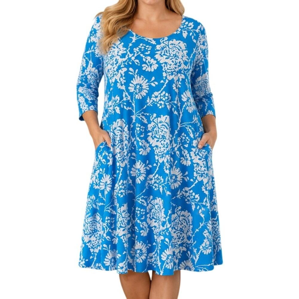 Mountain Mamas Hawaiian Sheath Sun Dress Blue White Large / XL Pockets